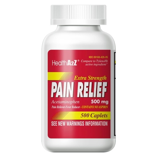 [BRSW2HA6AF6AEE35] HealthA2Z® Extra Strength Pain Relief, Acetaminophen 500mg, Dye Free, Contains No Aspirin, Fever Reducer, Pain Reliever (500 Count (Pack of 1))