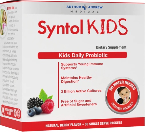 [BRSWG2Q6AQNBAALJ] Arthur Andrew Medical, Syntol Kids, Dnevni probiotični dodatek za digestivno zdravje in mlade imunske sisteme, Brez sladkorja ali umetnih sladil, Berry Flavor, Vegan, 30 Sachets