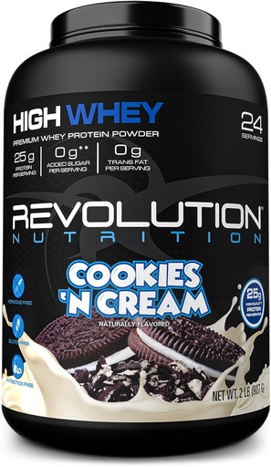 [BRSRAAD3CIPQMFL5] Revolution Nutrition, High Wei, Protein Powder 2LB, Wei Isolaat, Glutenvrij, Lean Muscle Mass for Men & Women, 25g Protein Per Scop, 908 g, 24 Servers (Cookies & Cream, 2 Pond)