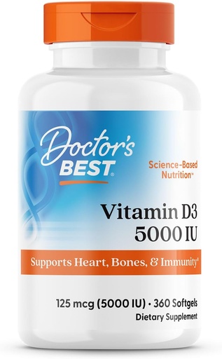 [BRSWIZ3ZBYIBYG34] Mejor vitamina D3 5.000 UI para huesos saludables, dientes, corazón y apoyo inmunológico, no GMO, libre de gluten, soy libre, 360 cuenta (Pack of 1)