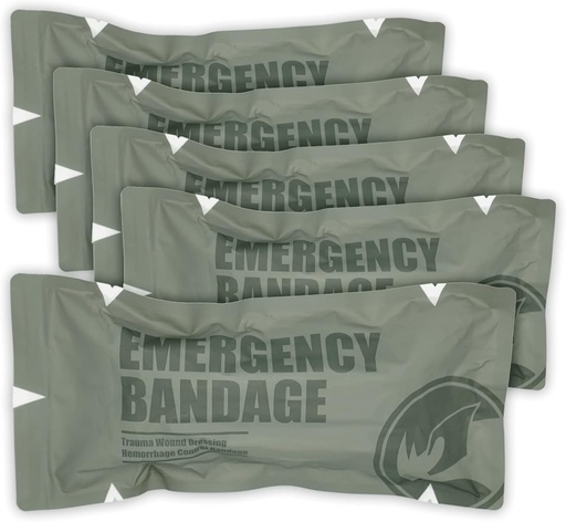 [BRSW2EA7CB7WGHQ4] RHINO RESCUE 6" Israeli Style Emergency Bandage, Compression Trauma Wound Dressing, Medical Sterile Vacuum Sealed, Combat Tactical First Aid Kit IFAK Supplies, 5 Count