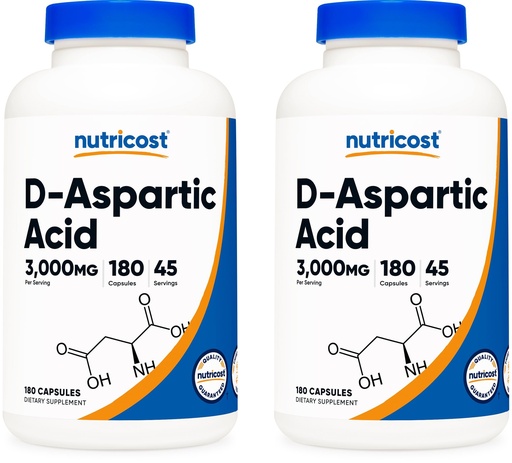 [BRSWKHYQBUMRYFAU] Nutricost D-Aspartic Acid Capsules (180 Caps) (2 Bottles)