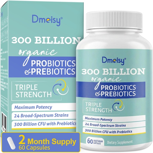 [BRSRMAQEBMJQEYDH] Probiotics for Women and Men, 300 Billion CFU 24 Strains Probiotics + 15 Organic Herbs Prebiotics Blend, Shelf Stable Gut Health Supplement for Digestive Immune & Whole-Body Health, 2 Month Supply