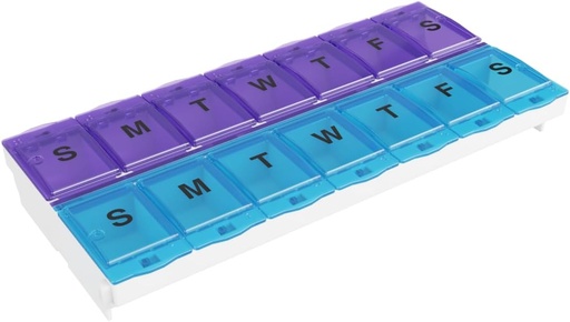 [BRSRAAQOC57QO2TF] EZY DOSE Pill Organizer Weekly AM/PM (7-Day), Medicine Planner, Vitamin Case/Box, 2X-Large Locking Compartments för att säkra recept och förebygga oavsiktlig spillning, blå och lila, BPA Free