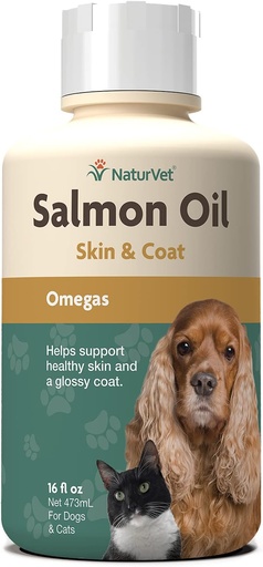 [BRSWGBL4BEOQIFDO] NaturVet Salmon Oil Supplement kože za pse in mačke – Vključuje Omega-3, 6 Maščobne kisline – Za zdravo kožo, Glossy Coats – Pasji premaz Dopolnilo, Mačje kože dodatek – 16 Oz.
