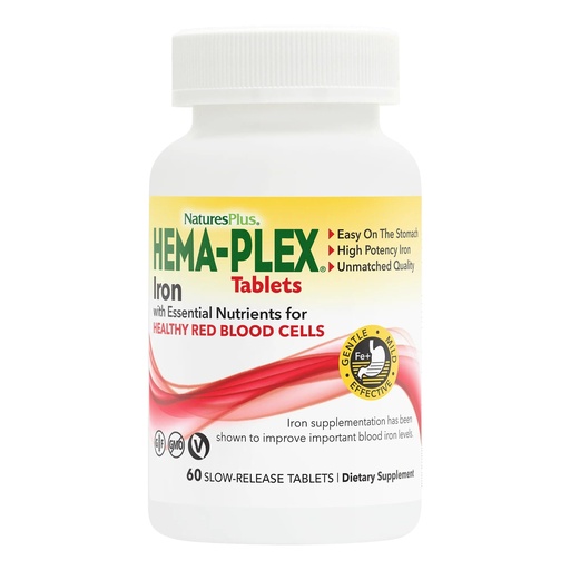 [BRSRM235CQHGOCT4] NaturesPlus Hema-Plex Iron - 60 Slow-Release Tablets - 85 mg Chelated Iron - Total Blood Health - With Vitamin C & Bioflavonoids - Non GMO, Vegetarian & Gluten Free - 60 Servings