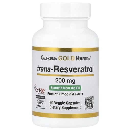 [BRSWGED4OIORSFL7] Resveratrol, 98% Pure Trans-Resveratrol, Free of Emodin & PAHs, Italian Sourced, 200 mg, 60 Veggie Capsules