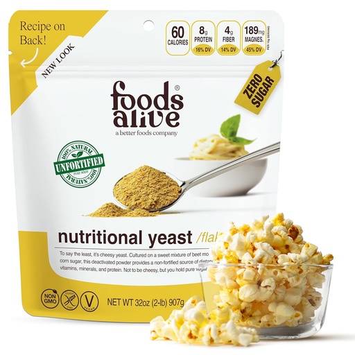 [BRSWYEA6PMHBOYIV] Foods Alive | Non-Fortified Premium Nutritional Yeast Flakes | 2 lbs | Unfortified Vegan Cheese Powder Seasoning