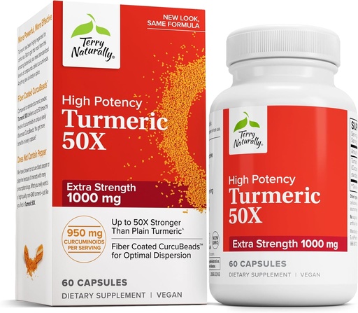 [BRSWYYIYCF4GEHTL] Terry Naturalmente Turmeric 50X - Suplemento dietético para el apoyo a la salud del cerebro y del corazón - Turmérica de estrés extra para la salud inmunitaria - Suplemento No GMO - 60 cápsulas
