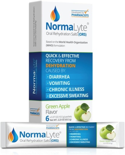 [BRSWKGYMPMMR4F3O] NormaLytt Oral Rehydrering Salter- Pack av 6 (Apple) | Energitilskudd, Elektrolytter Pakninger, Kalium Supplement, Hydration Sachet, Ingen Preservatives, Vegan, Dehydrering