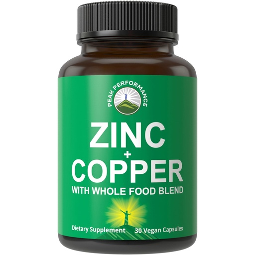 [BRSWGBQKBAIQKFDG] Peak Performance Zinc with Copper + Whole Food Blend of 25 Vegetables and Fruits for Max Absorption - Immune Support Supplement Capsules - Two Essential Minerals for Immunity - Pills for Men & Women