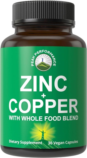 [BRSWGBQKBAIQKFDG] Zink med koppar + Whole Food Blend av 25 grönsaker och frukter för Max Absorption. Immun Support Supplement Capsules. Två viktiga mineraler för immunitet. Zink Vitamin piller för män och kvinnor.