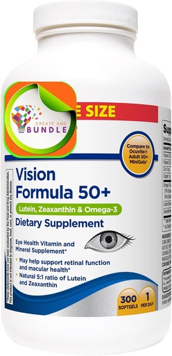 [BRSRAFQ7DEOROF35] Equate Vision Formula 50+ Lutein, Zeaxanthin & Omega-3, 300 Softgels + Create Sticker