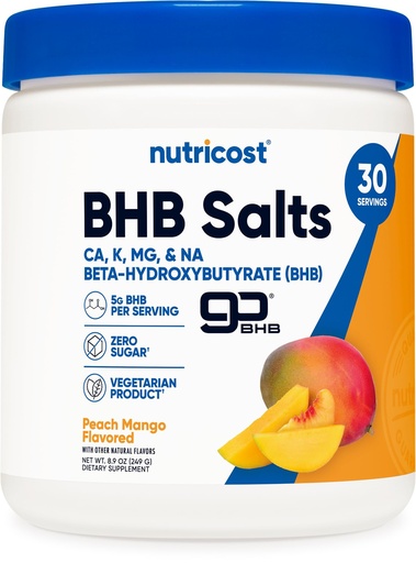 [BRSROCDYOQBRADL5] Nutricost BHB Salts Drink Mix (30 Servings, Peach Mango Flavored) (5G BHB Per Serving) - 0G Total Sugars, Vegetarian Product
