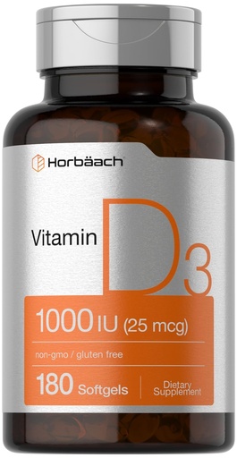 [BRSROFICOR7GOFA7] Horbäach Vitamin D3 1000IU (25mcg) Softgels | 180 Count | High Potency Formula | Non-GMO & Gluten Free Supplement