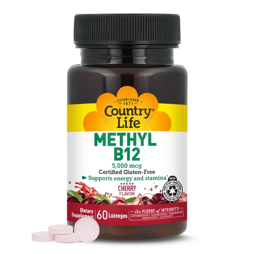 [BRSWIFQYPIHRAFY3] Country Life Methyl B12, Supports Energy & Stamina, 5,000mcg, 60 Lozenges, Certified Gluten Free, Certified Vegan, Certified Non-GMO Verified