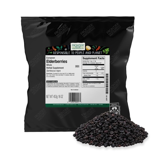 [BRSWYYAYOJ5BEDLP] Frontier Co-op Dried Elderberries, European Whole - Non-GMO Elderberry Dried Fruit for Powder, Tea, Immune Support - Kosher | 16 Ounce (Pack of 2)