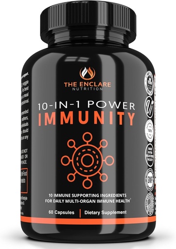 [BRSWY2YKOACAEG3D] THE ENCLARE NUTRITION 10 in 1 Immune Support Booster Supplement with Echinacea, Vitamina C and Zinc, Turmeric, Ginger, B6, Elderberry for Adults Immunity Defense Vitamins, Made in USA Veg Cap 60 Ct (1)