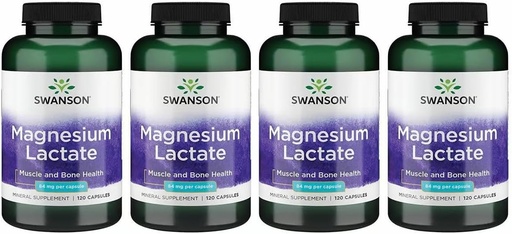 [BRSWGZIBDEBQAD3B] Swanson Magnesium Lactate - 근육과 뼈 건강 지원 촉진 - Gentle Absorption 용 Lactose-Free Lactate Mineral Form - (120 캡슐, 84mg 각각) 4 팩