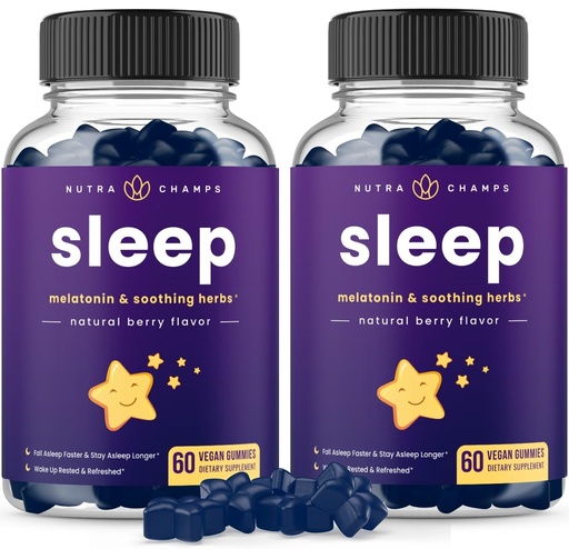[BRSWYBLROQNAYETU] NutraChamps Sleep Gummies for Adults & Kids, Melatonin Gummies with Chamomile, Valerian & L Theanine, Vegan Childrens Melatonin 3mg, 1.5 mg, or 6mg (Pack of 2, 120 Gummy)