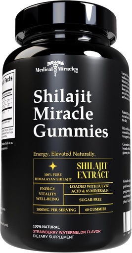 [BRSROBQNBMIQKFD4] Medical Miracles Shilajit Gummies - 1000mg Pure Himalayan Extract w/Fulvic Acid, Vegan, Sugar-Free, High Potency. Energy & Immunity Support with Over 84 Minerals. 60 Delicious Gummies