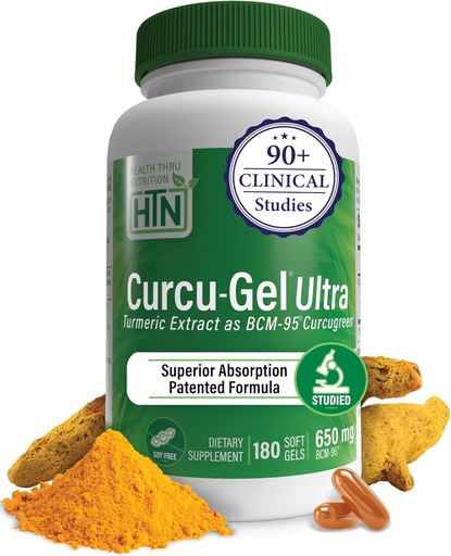 [BRSWI2YOOENRMYD4] Health Thru Nutrition Curcu-Gel 650mg BCM-95® CurcuGreen Turmeric Curcumin | High Absorption | Healthy Inflammation Response | Clinically Studied | 3rd Party Tested | Non-GMO (Pack of 180)