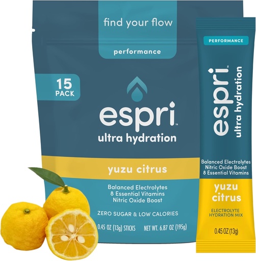 [BRSRAZ35BUHBMC3F] Zero Sugar Electrolyte Drink Mix, Yuzu Citrus, Hydration Packets, Nitric Oxide Boost, Low Calories, Magnesium Citrate Prevents Muscle Cramps and Improves Recovery, 15 Day Supply