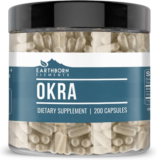 [BRSW2FDRPIJQGALK] Earthborn Elements Okra Extract 200 Capsules, Pure & Undiluted, No Additives