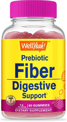 [BRSW2GIEBMJWO23K] WellYeah Prebiotic Fiber Gummies for Adults Fiber Supplement for Women and Men - Digestive Health Fiber Supplements - Vegan, Gluten-Free, and Non GMO - Berry Flavor - 60 Count
