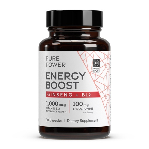 [BRSROAQOCAIQOD3B] Dr. Mercola Pure Power Energy Boost with Ginseng + B12 - Clean Plant-Based Energy Support - Korean Ginseng & Cocoa Extract - Methylcobalamin Vitamin B12 Supplement - 30 Capsules