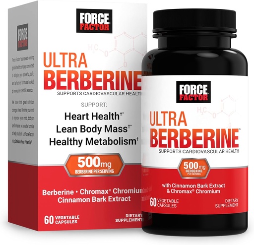 [BRSROA32CV5QIA32] FORCE FACTOR Ultra Berberine, Berberine Supplement met 500 mg Berberine HCl Plus Chromium en kaneelschors Extract ter ondersteuning van Metabolisme en dagelijkse wellness, non-GMO, glutenvrij, 60 plantaardige capsules