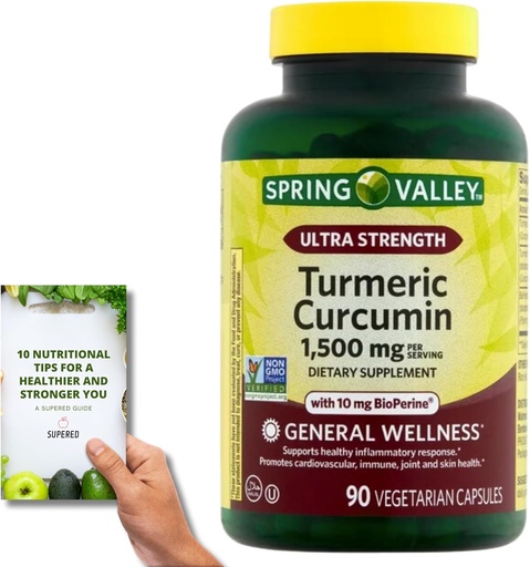 [BRSROBILO55RAEIY] SupeRed Spring Valley Turmeric Curcumin Ultra Strength - 90 Count, 1,500 mg Vegeterian Capsules - Includes Nutritonal Guide' (2 Items)