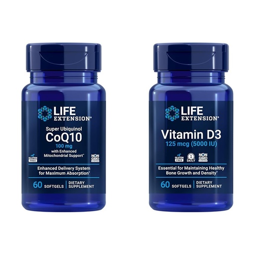 [BRSROAIKCENQICIV] Life Extension Super Ubiquinol CoQ10 with Enhanced Mitochondrial Support & Vitamin D3 125 mcg (5000 IU), Bone Health