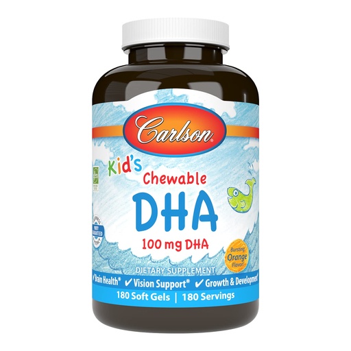 [BRSWGBALOZ5BMEQ7] Carlson - Kid's Chewable DHA, 100 mg DHA, Brain Health, Vision Function, Growth & Development, Orange, 180 Chewable Softgels
