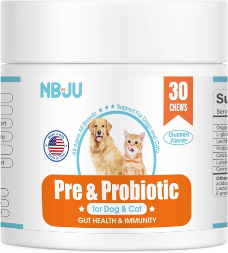 [BRSRAZLRB4CWEAD6] NBJU Probiotics for Dogs Cat Probiotic Chews Support Gut Health, Immunity Health, Diarrhea, Digestive Health & Seasonal Allergies - Chicken Flavor - 30 Chews Prebiotics and Probiotics