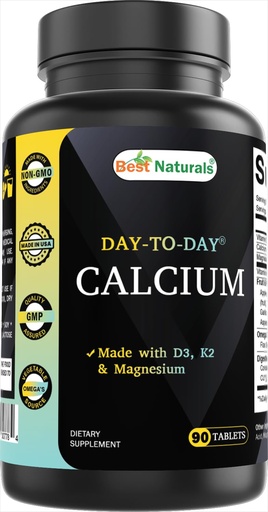 [BRSRABQDA54GKGY2] Best Naturals Calcium with D3 K2 Magnesium 90 Tablets - Made with Digestive Enzyme, Probiotics, Omega Blend