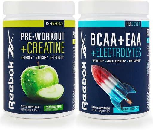 [BRSRAHQLAV4BUH3U] Reebok REEEnergize " REECover Bundle ← Pre-Workout + BCAA Performance Pack ← Sour Green Apple " Rocket Moon Pop ← Complete Training System