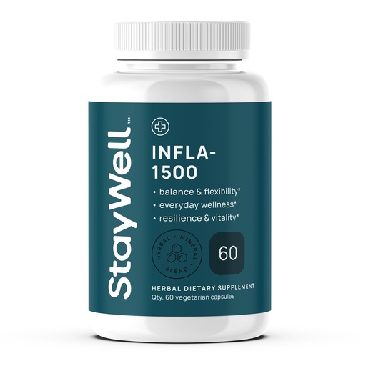 [BRSRAHATC54B4HI3] Stay-Well Naturals Infla-1500 All-Natural Relief Supplement Extract Blend with Turmeric, White Willow Bark, Ashwagandha, Ginger, Boswellia, Bromelain, Omega-3 and Magnesium-60ct