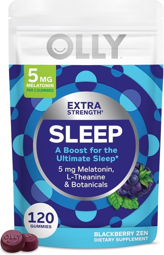 [BRSW2AL2AV7A2CTU] OLLY 余分な強さの睡眠の Gummy、5 の mg の Melatonin、L-Theanine、Chamomile、レモン バルムのエキス、睡眠の援助、黒い味- 120 の計算