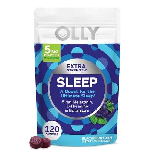 [BRSW2AL2AV7A2CTU] OLLY Extra Strength Sleep Gummy, 5 mg Melatonin, L-Theanine, Chamomile, Lemon Balm Extracts, Sleep Aid, BlackBerry Flavor - 120 Count