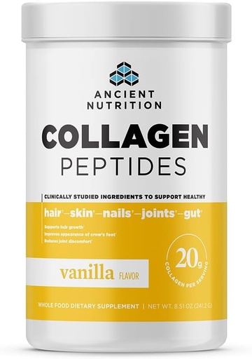 [BRSW2ZAQBUCBUE3X] Péptidos antiguos de colágeno de nutrición, péptidos de colágeno de colágeno, colágeno hidrolizado de vainilla, soporta la piel sana, articulaciones, Gut, Keto y Paleo Friendly, 12 servidos, 20g Collagen por servir