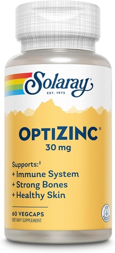 [BRSWIZYZOMIRYALO] SOLARAY OptiZinc 30mg Immune Support Supplement - Zinc Supplements for Men and Women w/Vitamin B6 - Strong Bones and Skin Health Support - High Absorption - 60-Day Guarantee, 60 Servings, 60 VegCaps