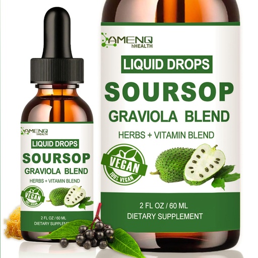 [BRSRAY33BB7QYFL5] Soursop Graviola Liquid Drops, Organic Soursop Leave Extract w/Sea Moss, Elderberry Vitamin C and Zinc, 16-in-1 Soursop Bitters Liquid for Cell Support, Antioxidant and Immune Support 2 Fl/Oz