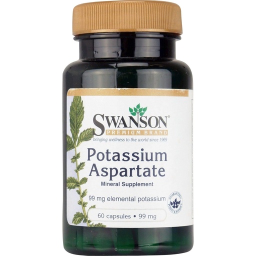 [BRSWIEA4CMOBG3LU] Swanson Potassium Aspartate Electrolyte Mineral Supplement for Active Adults Seeking Daily Potassium Support - Highly Absorbable - 99 mg (60 Capsules) | Highly Absorbable Elemental Potassium for Active Adults Seeking Daily Potassium Support, Easy-to-Swallow Capsules