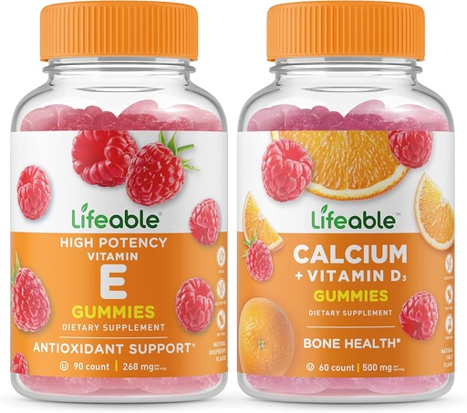 [BRSRMYAYA54BUADF] Lifeable Vitamin E + Calcium with Vitamin D, Gummies Bundle - Great Tasting, Vitamin Supplement, Gluten Free, GMO Free, Chewable Gummy