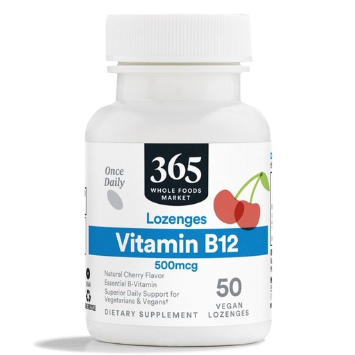 [BRSWGZQDPINR6AA4] 365 by Whole Foods Market, Vitamin B12 500mcg Lozenges, Natural Cherry Flavor, Vegan, 50 Count
