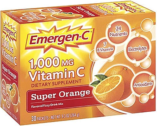 [BRSWIFQ7CIEGKGDI] Emergen-C Vitamin C Fizzy Drink Mix Super Orange - 1000 mg - 0.32 Ounce Each, 30 Count (Pack of 1)