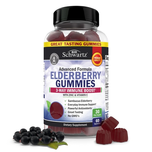 [BRSWYYY5AEMQ2HTG] BioSchwartz Elderberry Gummies with Zinc and Vitamin C - Natural Immune Support for Adults & Kids - Black Sambucus Elderberries - Third-Party Tested, Non-GMO, Vegan Multimineral Supplement, 60 Count