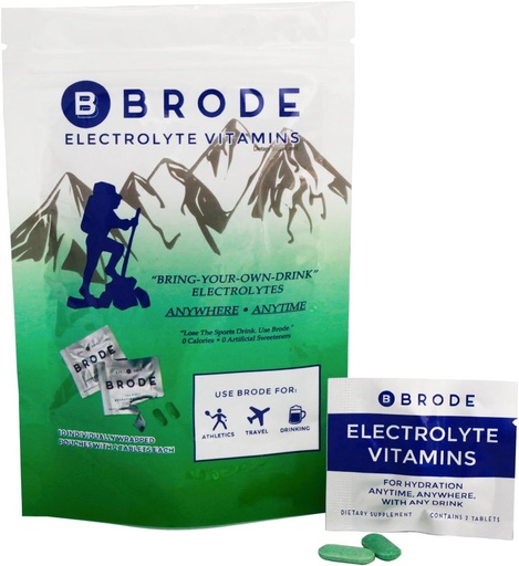 [BRSWKE3ZAEJQGF3E] Brode Electrolyte vitamín - prenosné Zero-Cugar Electrolyte tablety - bez hrubej chuti - pre šport, nočný život, Jetlag, 5 Essential Electrolytes + 9 Vitamíny