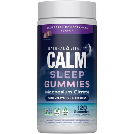 [BRSWYZYBBB6BQAA7] Natural Vitality SLEEP Gummies, Magnesium Supplement With Melatonin and L-Theanine, Vegan, Gluten Free, Helps the Body Ease Into Sleep, Blueberry Pomegranate 120 Count